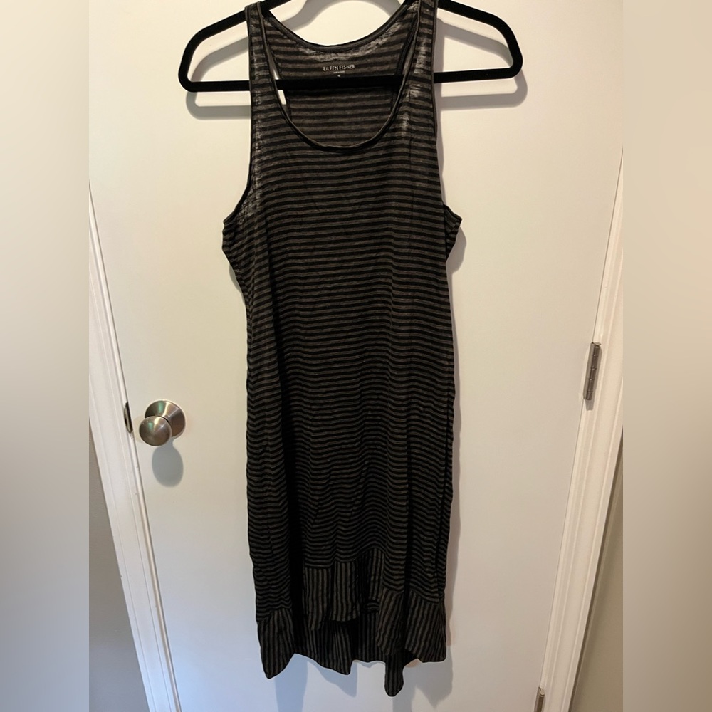 Eileen Fisher Striped Sleeveless Racerback Linen Dress Size M